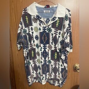 Rogue Geometric Pattern Polo Shirt - Brown, Green, Cream